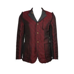 Comme des Garcons Men's Red Brocade Deconstructed Smoking Jacket