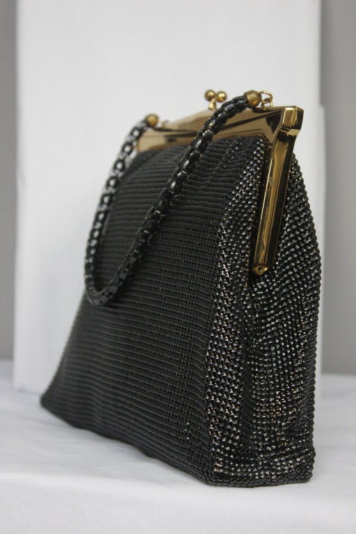 1950s Whiting and Davis Black Diamond Mesh Handbag In Excellent Condition In New York, NY
