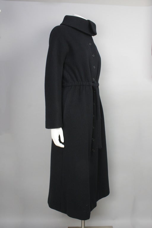 1990s John Anthony Black Wool Drawstring Coat In Excellent Condition In New York, NY
