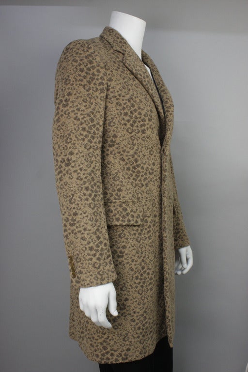 Men's Helmut Lang Leopard Print Wool Overcoat