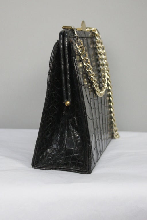 Black 1950s Milgrim Crocodile and Chain Bag For Sale