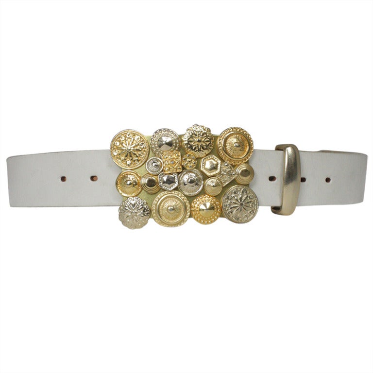 Comme des Garcons White Leather and Gold Buckle Belt