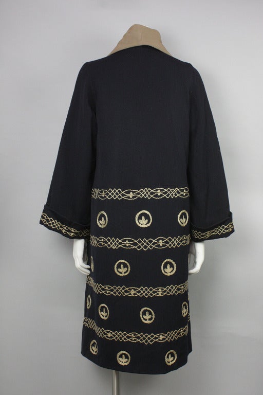 Black Victorian Navy Blue and Tan Embroidered Coat