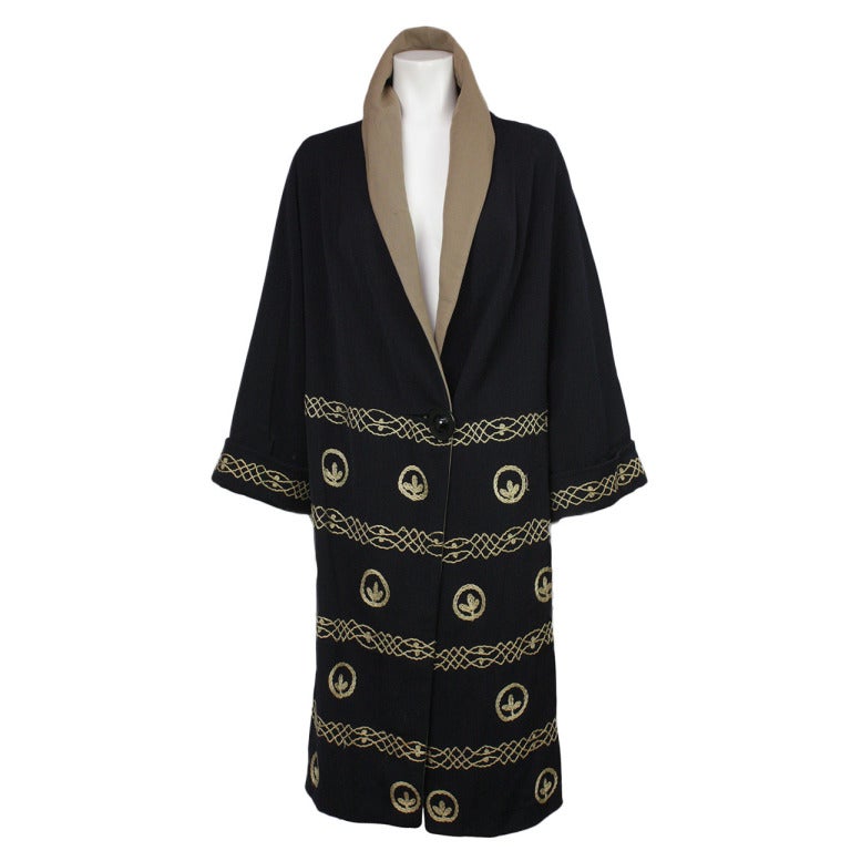 Victorian Navy Blue and Tan Embroidered Coat