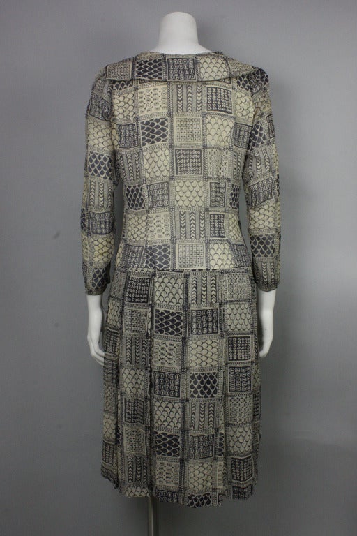 Gray 1960s Thea Porter Drop Waist Silk Dress For Sale