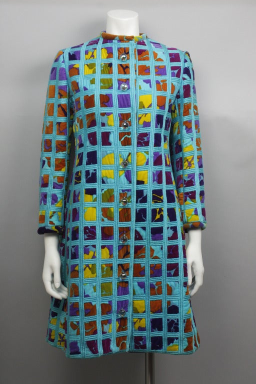 1960s Bill Blass Velvet Floral Coat and Dress In Excellent Condition In New York, NY