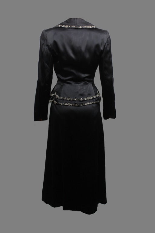 1950s Satin Beaded Hattie Carnegie Dress & Jacket Ensemble In Excellent Condition For Sale In New York, NY