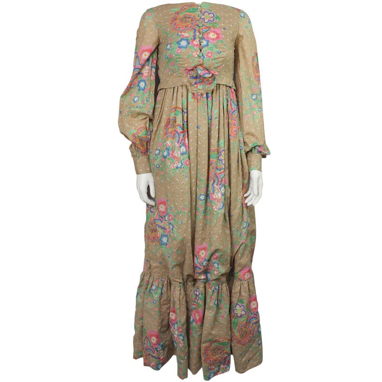 Geoffrey Beene 1970s Floral Eyelet Maxi Dress