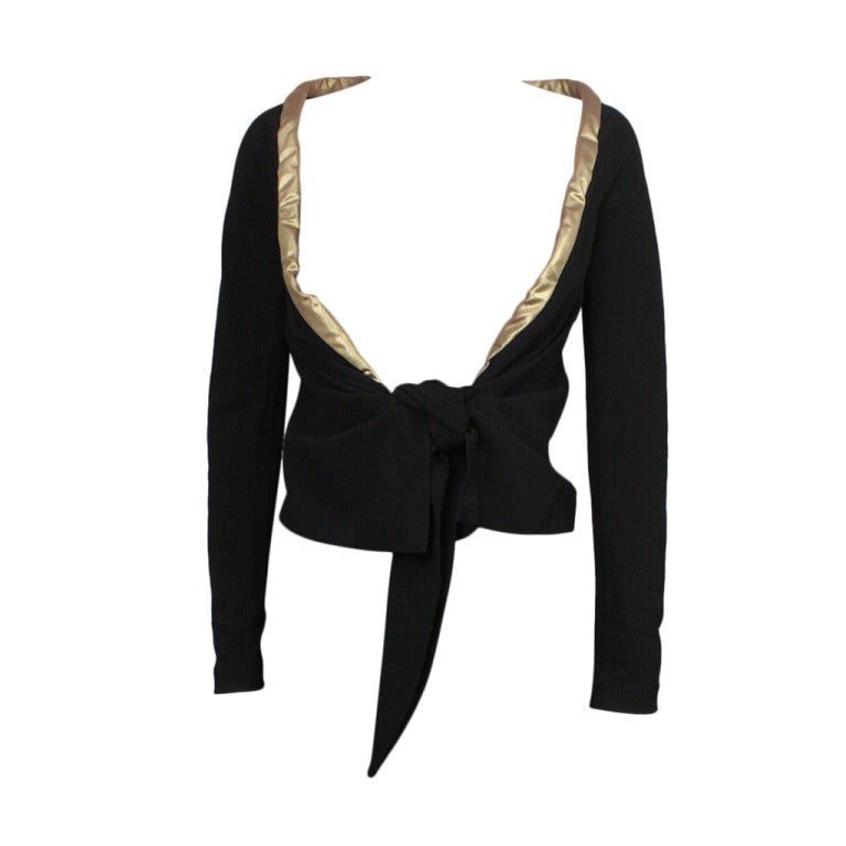 Donna Karan 1980s Black and Gold Wrap Jacket