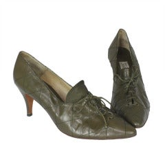 Vintage 1980s Manolo Blahnik Olive Green Oxford Heels