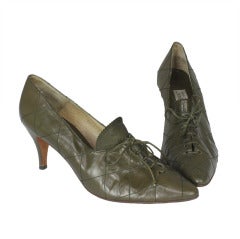 Retro 1980s Manolo Blahnik Olive Green Oxford Heels