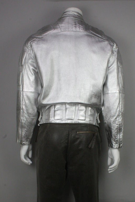 Claude Montana 1980s Silver Leather Jacket In Excellent Condition In New York, NY