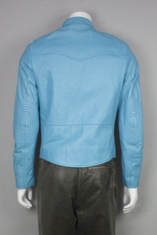 sky blue leather jacket mens