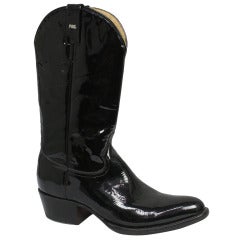 Retro Black Patent Leather Cowboy Boots
