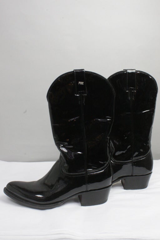 Black Patent Leather Cowboy Boots at 1stdibs