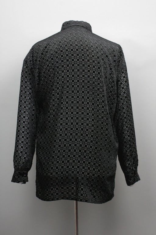 Black Late 1980s Men's Versace Sheer Velvet Shirt For Sale