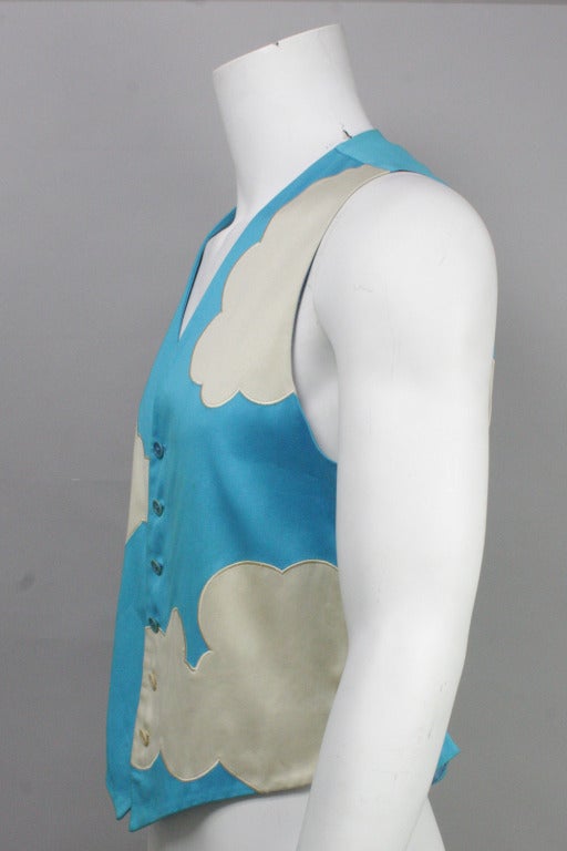 Amazing vest by Moschino in a Rene Magritte inspired cloud print. 