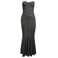 OMO Norma Kamali Black Lace Fishtail Dress at 1stDibs