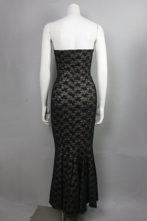 OMO Norma Kamali Black Lace Fishtail Dress In Excellent Condition In New York, NY