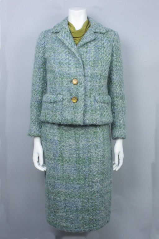 1960s Teal Traina 3 Piece Mohair Suit