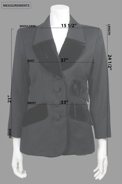 1970s Yves Saint Laurent Rive Gauche Black Wool & Velvet Jacket 1