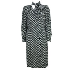 1980s Pauline Trigere Black and White Polka Dot Dress