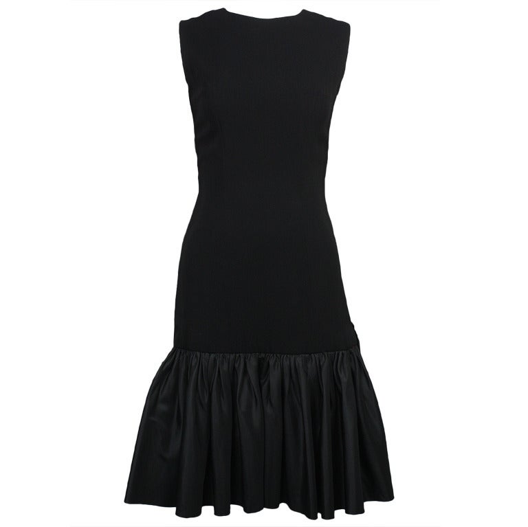 1950s Black Dress with Flounced Hem For Sale