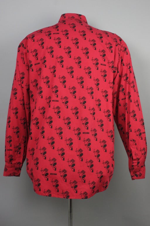 Moschino Jeans Red and Black Cow Print Button Down Shirt at 1stdibs
