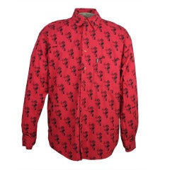 Moschino Jeans Red and Black Cow Print Button Down Shirt
