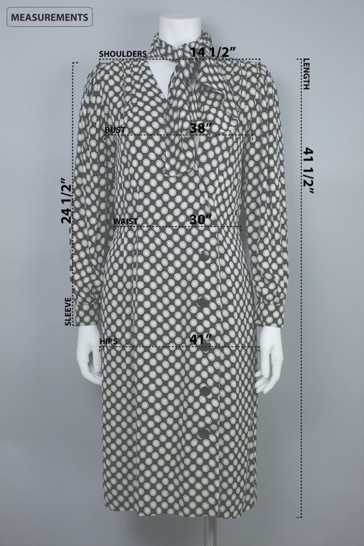 1980s Pauline Trigere Black and White Polka Dot Dress 1