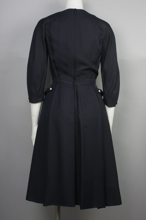 Black 1950s Hattie Carnegie Navy Blue Dress For Sale