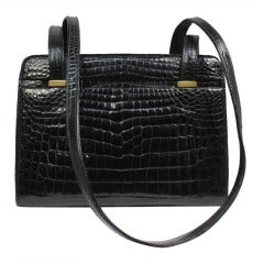 Vintage 1970s Gucci Black Patent Croc Leather Purse