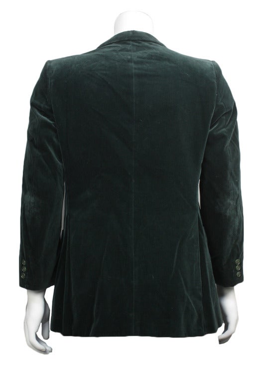 1970s Men's Yves Saint Laurent Green Velvet Blazer Smoking Jacket