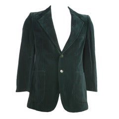1970s Men's Yves Saint Laurent Green Velvet Blazer Smoking Jacket