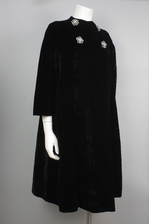 1950s Pauline Trigere Black Velvet Coat