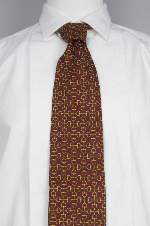 Brown 1980s Paolo Gucci Men's Burgundy Silk Horse Bit Tie