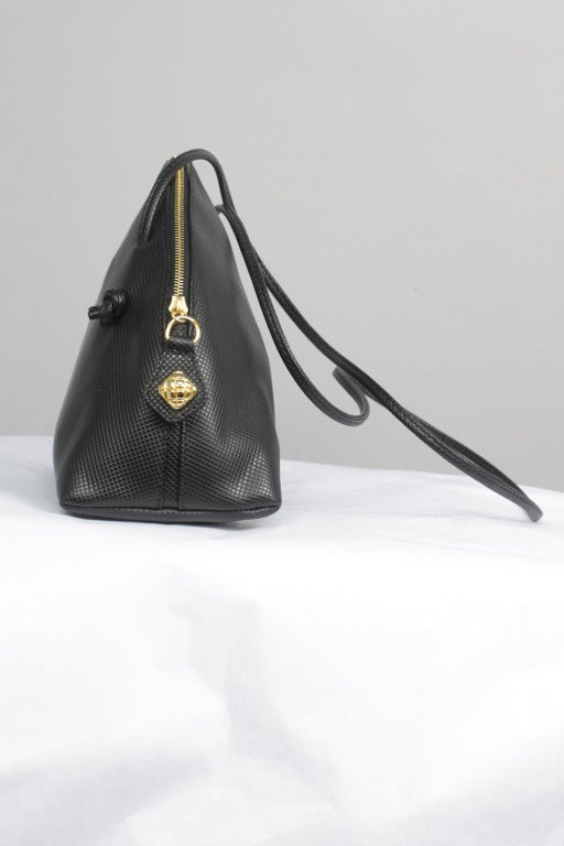 1970s Black Bottega Veneta Leather Shoulder Bag with Mirror In Excellent Condition In New York, NY