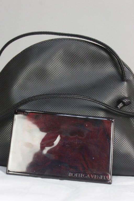 1970s Black Bottega Veneta Leather Shoulder Bag with Mirror 1