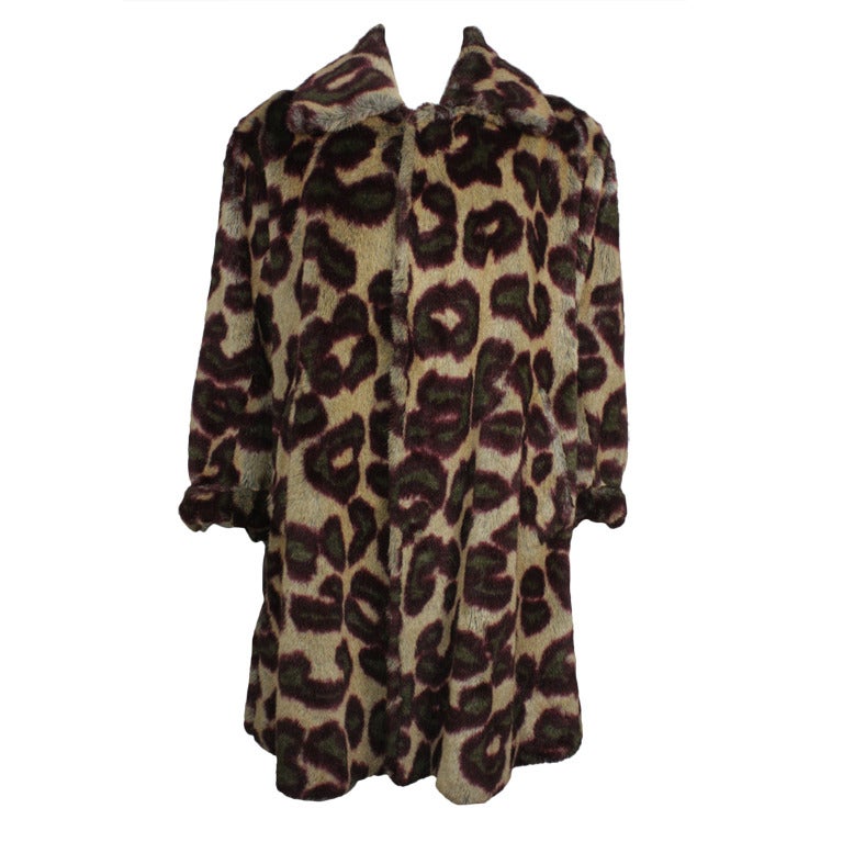 1990s Vivienne Westwood Men's Leopard Print Faux Fur Coat For Sale