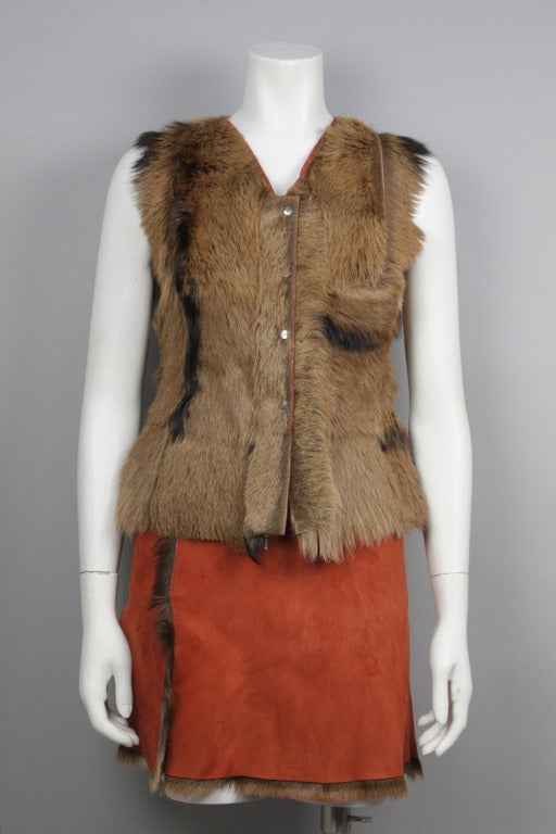 1990s Gianfranco Ferre Goat Shearling Vest and Skirt