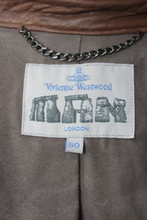 1990s Vivienne Westwood Men's Brown Leather Trench In Excellent Condition For Sale In New York, NY