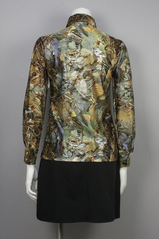 1970s Lanvin Camouflage Bird Print Button Down In Good Condition In New York, NY