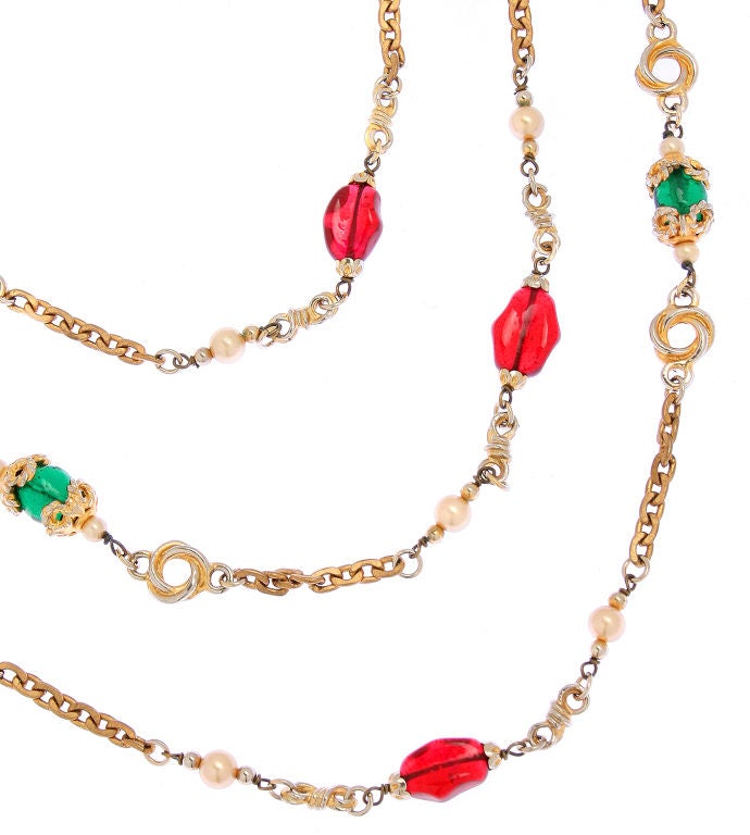 Women's CHANEL Necklace With Green & Red Poured Glass Beads