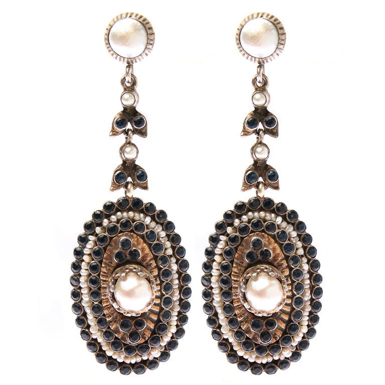 Art Deco Pearl and Sapphire Earrings