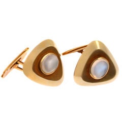 Handsome Mid Century 14kt  Gold and Moonstone Cufflinks