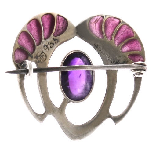 Art Nouveau Early Theodore Fahrner Sterling Plique a Jour brooch For Sale