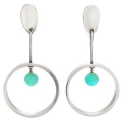 Hans Hansen Modernist Sterling and Turquoise Earrings