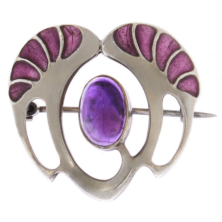 Early Theodore Fahrner Sterling Plique a Jour brooch For Sale