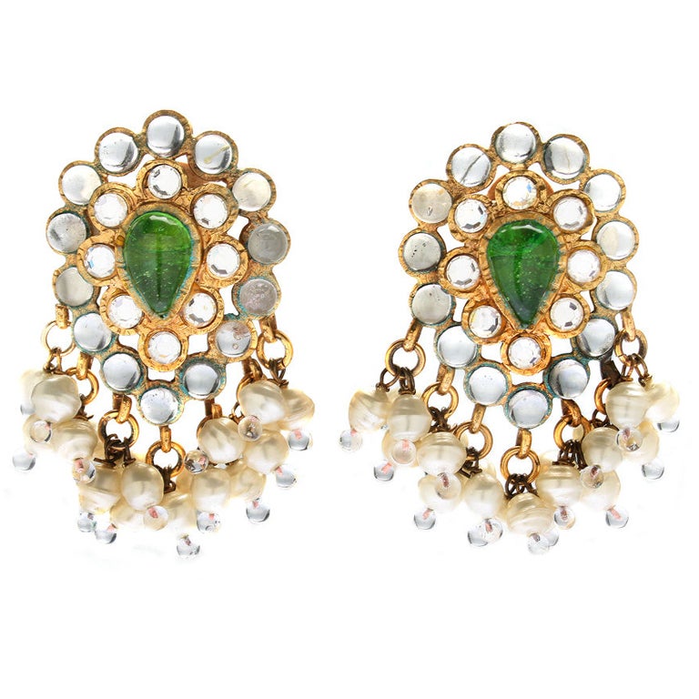 Chanel Maison Gripoix Poured Glass and Pearl Earrings