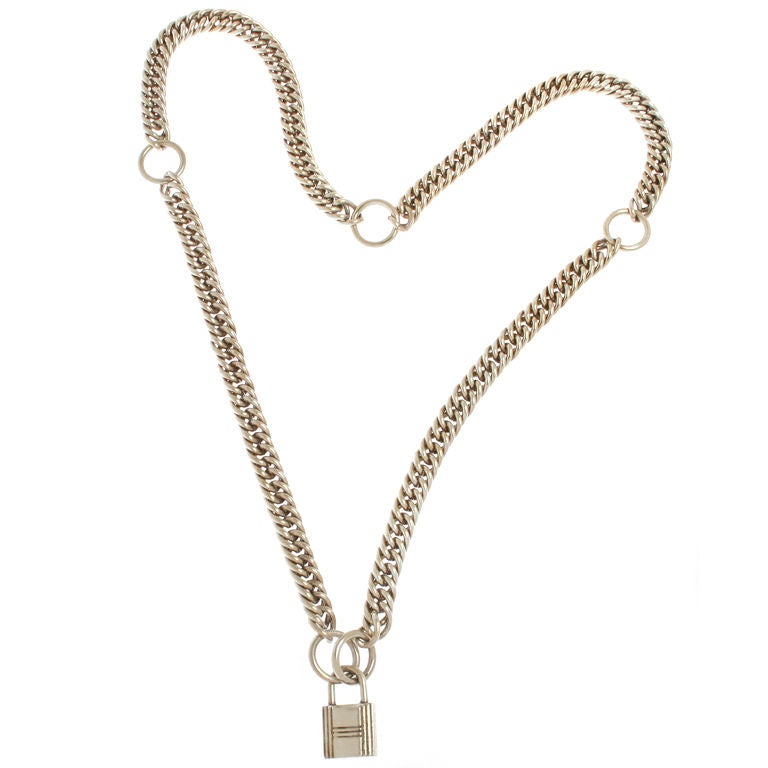 Hermes Sterling Lock and  Chain Necklace For Sale